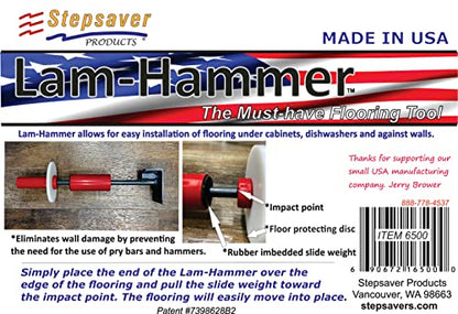 USA Made Stepsaver Professional Floor Installation Tool Lam-Hammer. No more pry or pull bars while preventing wall and floor damage. Must-have tool for engineered floor installation.