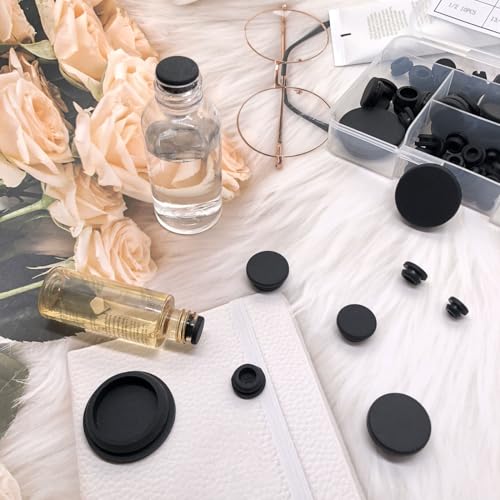 80PCS Silicone Hole Plugs Kit - 7 Sizes (1/4" 5/16" 3/8" 1/2" 3/16" 3/4" 1") - Snap Locking Round Hole Plugs Grommets for Automotive Hole Caps Drain Plugs Bottle Stoppers, Furniture etc. (Black) - color: Black