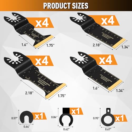 16 pcs Titanium Oscillating Saw Blades for Metal Cutting - Universal Multitool Blades for Hard Materials, Metal, Nails, Wood, Plastic - Multi Tool Blades Kits Fit Dewalt Bosch Milwaukee Ryobi