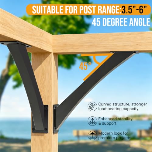 2pcs Heavy Duty 45 Arc Degree Angle Support Bracket for 4"×4" Post - size: 4"x4"-2 Pack