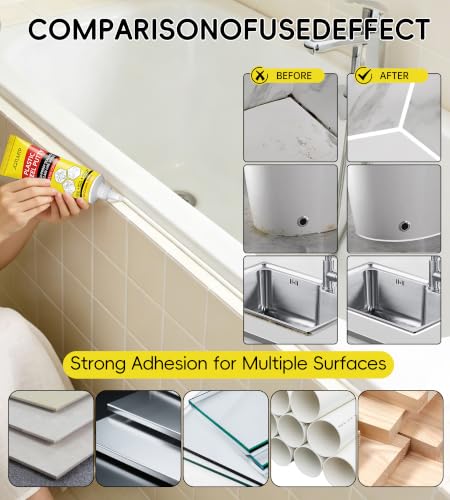 White Silicone Caulk 5.29 Oz, Waterproof Sealant for Home Repair