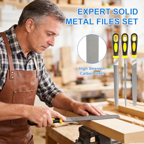 Metal File Set, 3-Piece 8 Inch Flat, Round & Half-Round Files