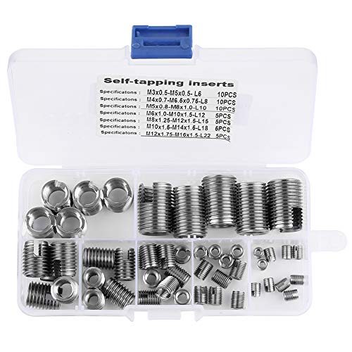 Tyenaza 50Pcs Quick Thread Insert with Storage Case, M3 M12 Self Tapping Thread Insert, Stainless Steel Inner Thread Self Tapping Thread Inserts Set, Thread Reinforce Repair Tool