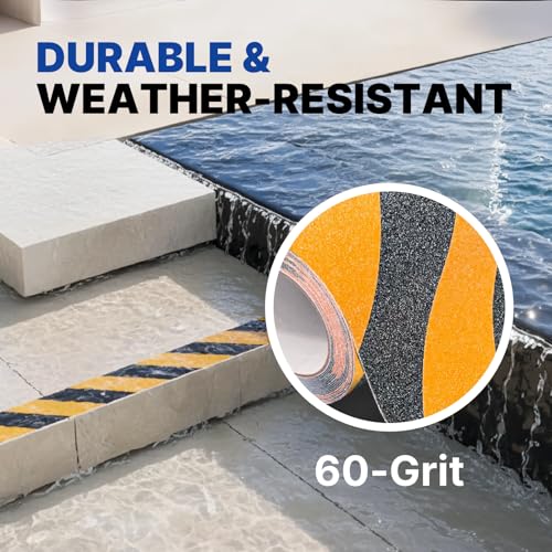 NORTHSKY 2 Inch x 60 Foot Anti Slip Tape, 60-Grit Friction, Non-Slip Traction Grip for Stairs, Waterproof Grip Tape Safety Non Skid Tape for Steps Anti-Slip Traction Tape Black/Yellow - size: 2"