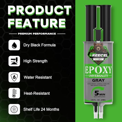 2 Part Gray Epoxy Glue 5 Minute Set Adhesive, 0.85 oz Syringe - color: Gray, size: 0.85 fl oz (25 ml)