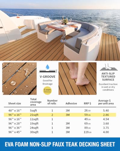 EVA Faux Teak Boat Flooring, Self-Adhesive Waterproof Non-Slip UV Resistant Marine Foam Deck Mat for Yacht Kayak Jon Boat RV Swim Platform （94.5"x45.3"x0.24"Dark Brown） - color: Dark Brown