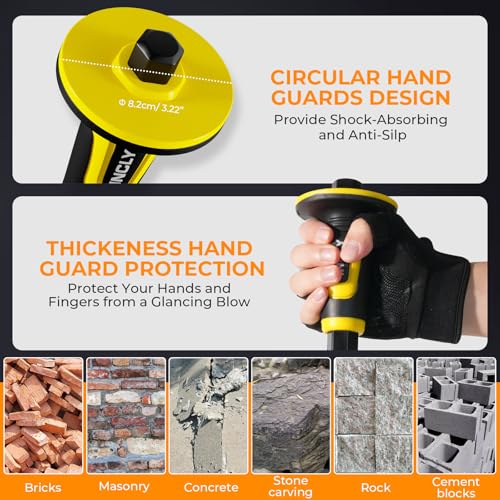 INCLY 3PCS Masonry Chisel Set with Hand Guard, Stone and Rock Chisel