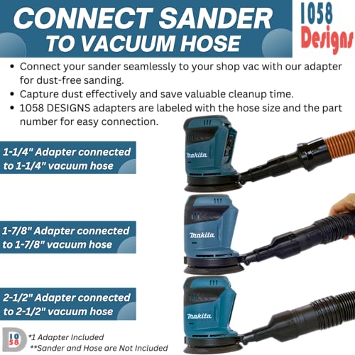 Sander Vacuum Adapter for most Makita Sanders - Shop Vac Attachment for Dust Collection Hose (1-7/8") by 1058Designs - size: 1-7/8"