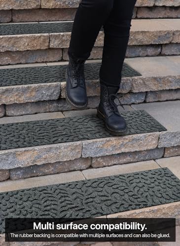 FINEHOUS Outdoor Stair Treads Non-Slip 35”x10” (6-Pack) – Carpet Treads with Rubber Backing Floral Grey - size: 35" X 10"