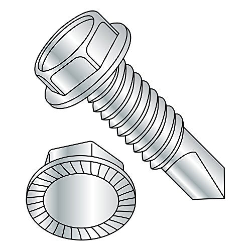 Small Parts 141607KWSMS Steel Self-Drilling Screw, Zinc Plated Finish, Serrated Hex Washer Head, Hex Drive, #2 Drill Point, 1/4"-20 Thread Size, 1" Length (Pack of 50)