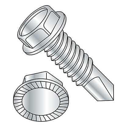Small Parts 141607KWSMS Steel Self-Drilling Screw, Zinc Plated Finish, Serrated Hex Washer Head, Hex Drive, #2 Drill Point, 1/4"-20 Thread Size, 1" Length (Pack of 50)