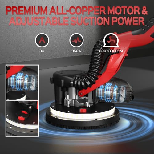 Drywall Sander, 2025 Upgraded 8-Amp Popcorn Ceiling Removal Tool, Red - color: Red
