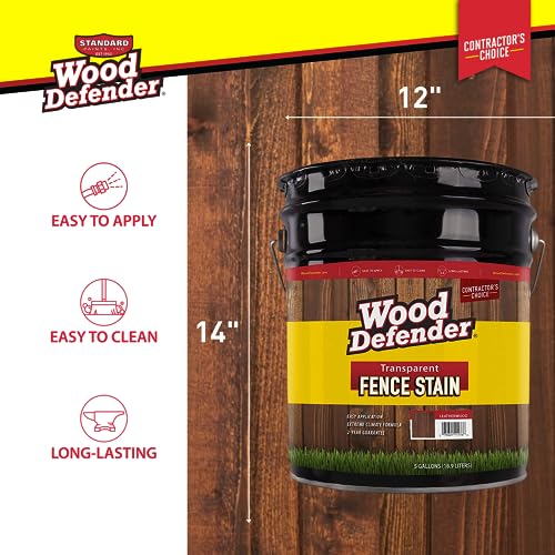 Wood Defender Transparent Fence Stain and Seal, Leatherwood, 5-Gallon - color: Leatherwood, size: 5 Gallon