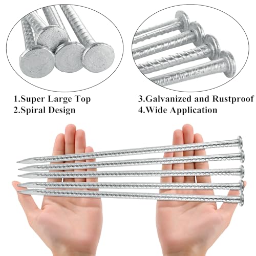 MIVIDE 16 Pack 12 Inch Galvanized Landscape Stakes, Heavy Duty Solid Metal Spikes, Landscape Anchoring Stake for Paver Edging, Artificial Turf, Weed Barrier, Tent
