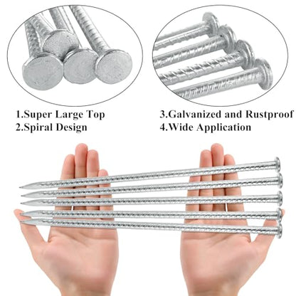 MIVIDE 16 Pack 12 Inch Galvanized Landscape Stakes, Heavy Duty Solid Metal Spikes, Landscape Anchoring Stake for Paver Edging, Artificial Turf, Weed Barrier, Tent
