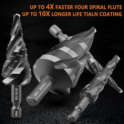 MABLEVI 5 Pcs Four Spiral Flute Step Drill Bit Set - size: 5 Pieces
