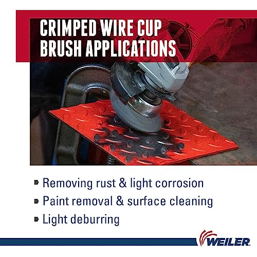 Weiler 13245 3" Crimped Wire Cup Brush, .014" Steel Fill, 5/8"-11 UNC Nut, Made in the USA - size: 3" Dia, style: .014" Wire Size x 1" Trim Length