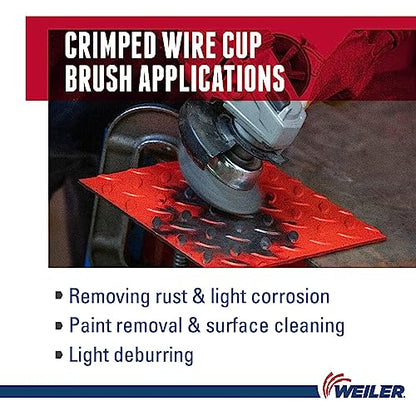 Weiler 13245 3" Crimped Wire Cup Brush, .014" Steel Fill, 5/8"-11 UNC Nut, Made in the USA - size: 3" Dia, style: .014" Wire Size x 1" Trim Length