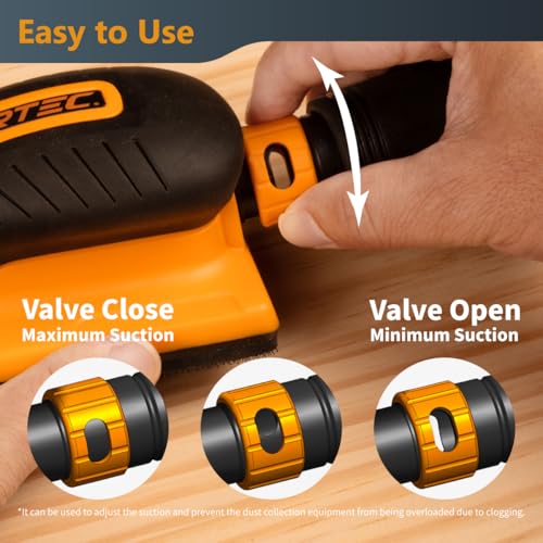 POWERTEC Vacuum Sanding Block Set w/ 1" OD Dust Extraction, Dust-Free Hook and Loop Sandpaper (40, 80, 120, 180, 240 Grit, 10 Each) for Woodworking, Sanding Tool for Auto Body, Paint, Drywall (71514V)