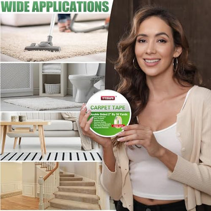 YYXLIFE Double Sided Rug Tape, Heavy Duty for Rugs & Floors, 2" x30YD - size: 2Inch x 30 Yards