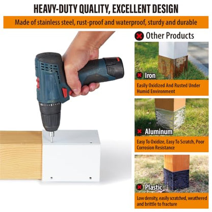 Stainless Steel Adjustable (Range 3.3"-6") Post Protector, Protects Wooden Mailboxes and Fences from Lawnmower and rain Damage (White, 4 Set) - color: White, size: 4 set
