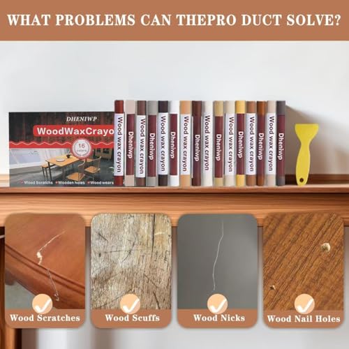 Wood Filler Sticks & Scratch Repair Kit - 16 Colors Wood Repair Crayons for Scratches, Holes on Furniture, Floors, Doors | Quick Fix