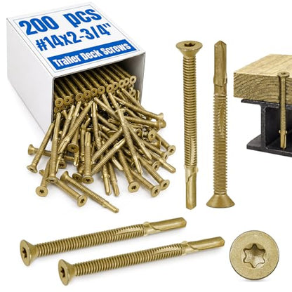 200Pcs Trailer Deck Screws #14 X 2-3/4" Metal Self Tapping Screw,Bronze