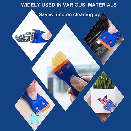 Plastic Razor Blade Scraper Tool, 6 Pcs Razor Scraper with 60 Pcs Plastic Blades, Cleaning Scraper Remover for Removal Floor Stove Scraping Labels and Decals Sticker on Car Window Glass