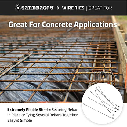 Sandbaggy Double Loop Rebar Wire Bar Ties | 16 Gauge | Made of Industrial Grade Wire | Great for Securing Rebar, Sandbags & More | Extra Long Length (18 Inch Length, Pack of 1000) - size: 18 Inch Length, style: Pack of 1000