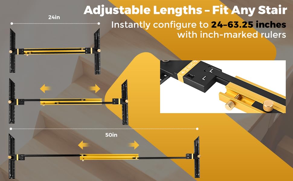 Stair Tread Template Tool (Brass/Black) Stair Tread Measuring Tool - Stair Tread Jig - Stair Tread Gauge - Modern Stair Template Tool
