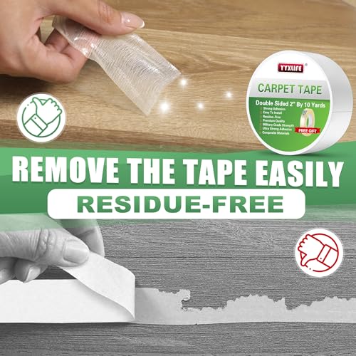 YYXLIFE Double Sided Carpet Tape for Area Rugs & Hardwood Floors, 2" x10YD - size: 2Inch x 10 Yards