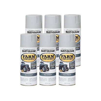 Rust-Oleum Farm & Implement Gray Primer Spray Paint - color: Gray Primer, size: 12 Ounce (Pack of 6)