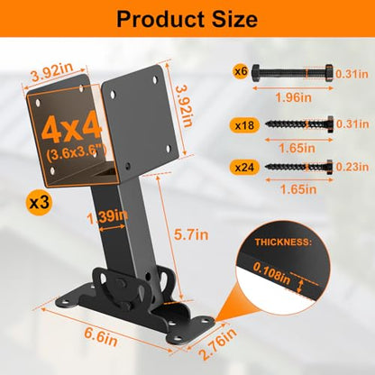 4x4 Roof Riser Brackets Kit,3 PCS Adjustable Angle Pergola Brackets - color: D, size: 3pcs