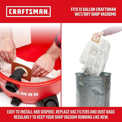 CRAFTSMAN CMXZVBE38735 Genuine 12-Gal. Wet Dry Vac Dust Collection Bags - style: 12 Gallon Fine Dust