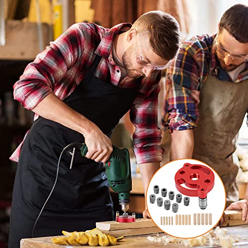 Self Centering Doweling Jig, Dowel Drill Guide 2/3/4/5/6/7/8/9/10mm Handheld Drill Guide for Straight Holes Wood Panel Hole Puncher Locator - size: Red Drill Guide 2/3/4/5/6/7/8/9/10mm