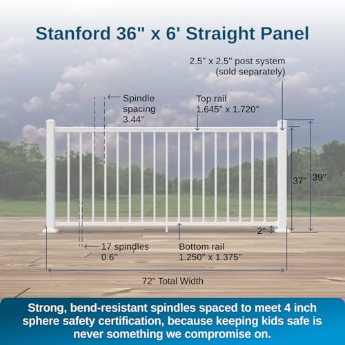 Weatherables 36 in. H x 6 ft. W Stanford Deck Railing Kit – Aluminum Porch & Balcony Railing Kit with White Powder-Coated Finish, Adjustable Outdoor Hand Rail System - size: 36 in. Height, style: 6 ft. Straight