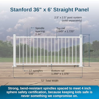 Weatherables 36 in. H x 6 ft. W Stanford Deck Railing Kit – Aluminum Porch & Balcony Railing Kit with White Powder-Coated Finish, Adjustable Outdoor Hand Rail System - size: 36 in. Height, style: 6 ft. Straight