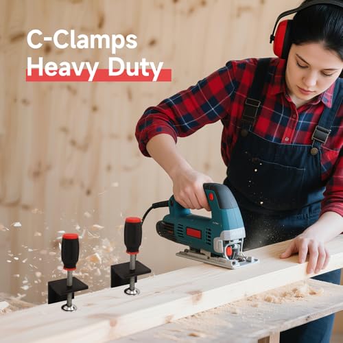 4pcs Universal Heavy Duty C-Clamp, Cabinet Installation Wide Jaw Clamps, Adjustable Aluminum Clamp Bracket for Desk, Tables, Wooden Board