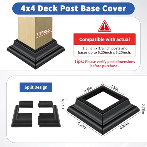 4-Pack 4x4 Post Skirt Aluminum Split Deck Post Base Cover (Black) - color: W/P Gasket Black UK