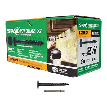 SPAX 1/4" x 2-1/2" Powerlags XF Exterior Pancake Head Structural Wood Lag Screws (50 pcs) T40 T-Star HCR Heavy Duty Timber Landscape Deck Structures High Corrosion Resistant - size: 1/4" x 2-1/2"