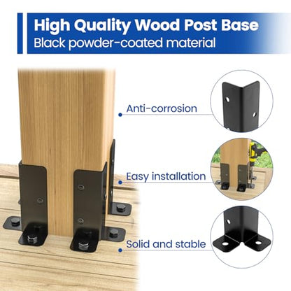 Muzata 8Pack Adjustable Post Base Brackets Deck Post Anchor Fit 1.5x1.5,2x2,2x4,4x4 WT32 Bundle with 4Pack 4x4 Aluminum Post Caps WT06