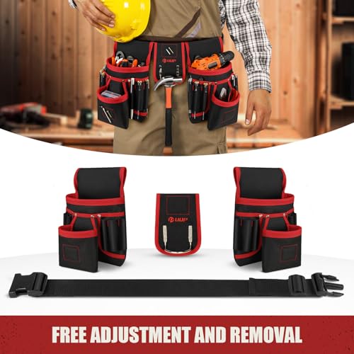 Magnetic Tool Belt for Men, 26 Pockets Heavy Duty Nail Tool Pouch Dad Gift - color: Red