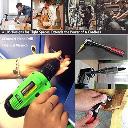 Flexible Drill Bit Extension Set, Includes 105° Right Angle Drill, Bendable Drill Extension, 3pcs 1/4 3/8 1/2" Universal Socket Adapter Set, 3pcs Drill Bit Holder, Screwdriver Bit Kit