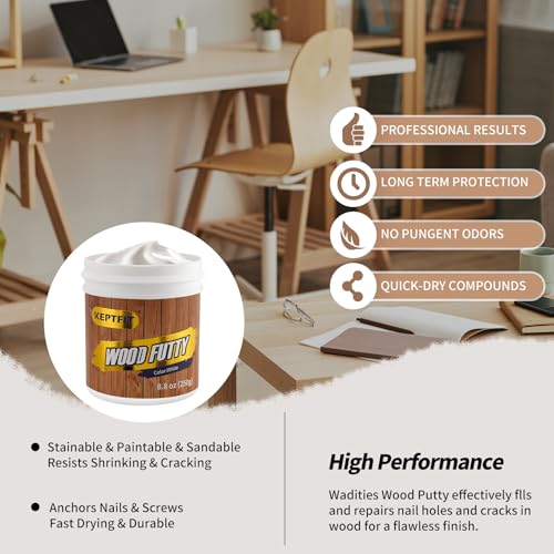 White Wood Filler - 9.87oz Paintable & Stainable Woods Repair Putty for Furniture - Quick Repair for Broken & Defective Wood (White) - color: White