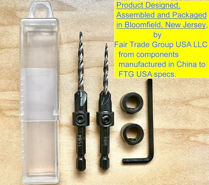FTG USA #6 (9/64") #8 (11/64") Tapered Countersink Drill Bit Set with Stop - size: #6#8, style: Assorted 2 Pc