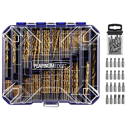 276pc Titanium Twist Drill Bit Set with S2 Bits 135° Tip High Speed Steel, Size from 1/16" up to 1/2", Ideal in Wood Cast Iron Aluminum Alloy Plastic Fiberglass, Clear Lid Case - size: SAE 276 Pieces Drill Bit Set 135°