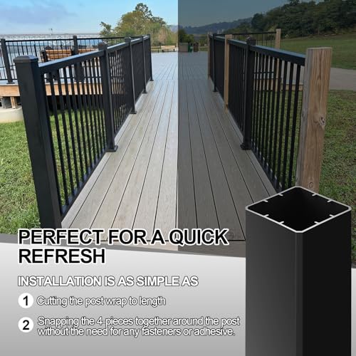 CroBlissful 2 Pcs 4 x 4 x 39" Black Vinyl Post Wrap Sleeve, Weatherproof