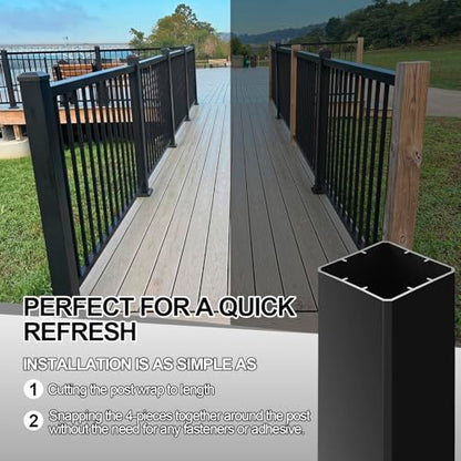 CroBlissful 2 Pcs 4 x 4 x 39" Black Vinyl Post Wrap Sleeve, Weatherproof