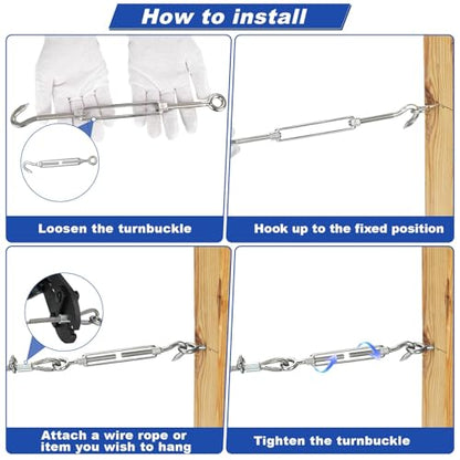 TooTaci 10PCS M8 Turnbuckle, 304 Stainless Steel Turnbuckle Hook and Eye - size: M8 OC-10Pcs
