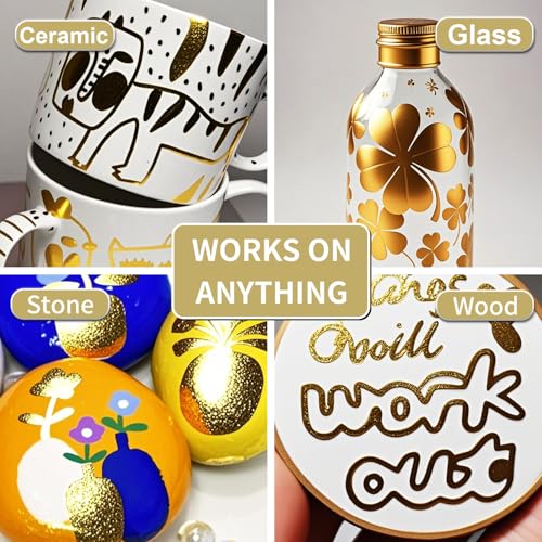 Gold Acrylic Paint Pens 6 Pcs Permanent Marker Pens Extra Fine - color: Gold